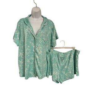 Sz.2X*PJ Couture*2 Pc. Green Star-Print Pajama Set--Shirt & Shorts